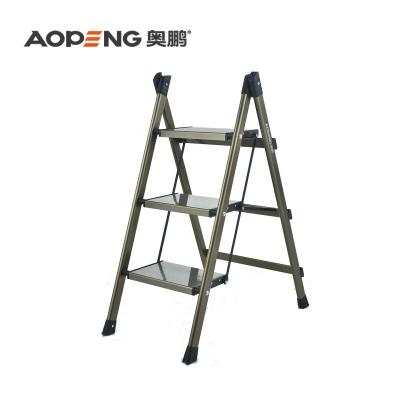 China Folding Ladders 3 Step Aluminum Alloy Electrophoretic Handling Ladder For Household Kitchen for sale