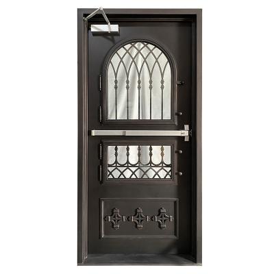 China Simple Simple Modern Security Door Cast Iron Front Entry Windproof Design Waterproof Wrought Iron Doors for sale