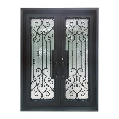 China New Luxury Anti-theft Wrought Iron Exterior Door Main Entry Iron Grill Door Designs Wrought Iron Entry Security Steel Door For Home for sale