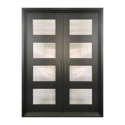 China Anti - Theft French Single Square Top Black Exterior And Iron Tube Wrought Iron Interior Doors With Glass for sale