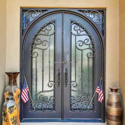 China Front Door Accept Custom Main Entry Wrought Iron Double Door Anti-theft Modern Design For Home Wrought Iron Entry Door For House for sale