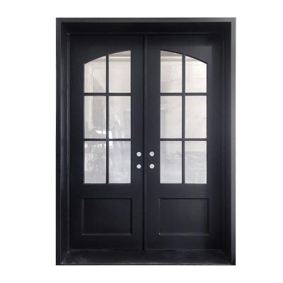 China China Factory Square Anti-theft Security Double Top Black Exterior And Interior Wrought Iron Doors for sale