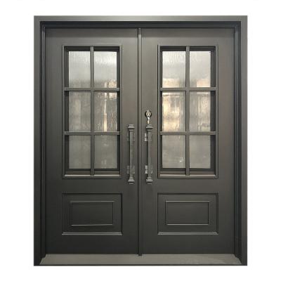 China China Factory French Square Anti-theft Single Security Double Top Black Exterior And Interior Wrought Iron Doors With Glass Design for sale