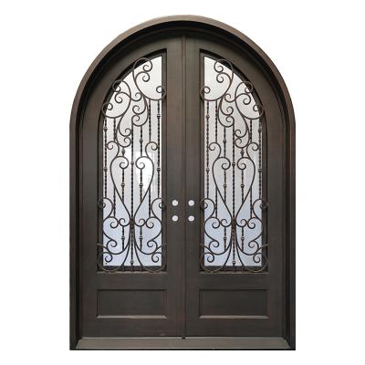 China Anti Theft Arches Wrought Iron Glass Door For House for sale