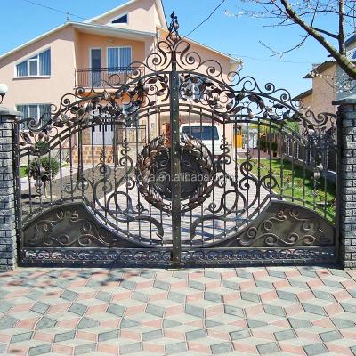 China Eco-Friendly European luxury private main entrance doors iron villa style swing wrought iron gate new design for villa for sale