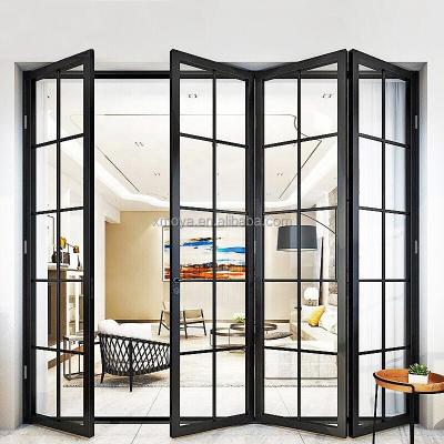 China French folding glass door iron sliding door villa folding screen door multiple folding back and forth partition glass for sale