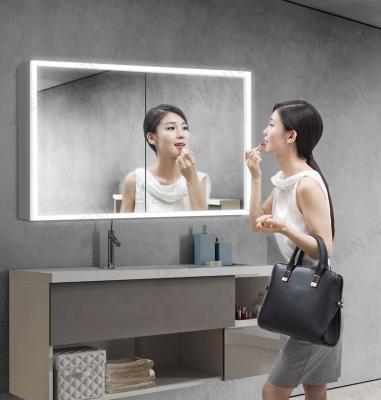 China Wall Mounted Storage Cabinet Aluminum Bathroom LED Makeup Lighting Recessed Medicine Mirror Cabinet for sale