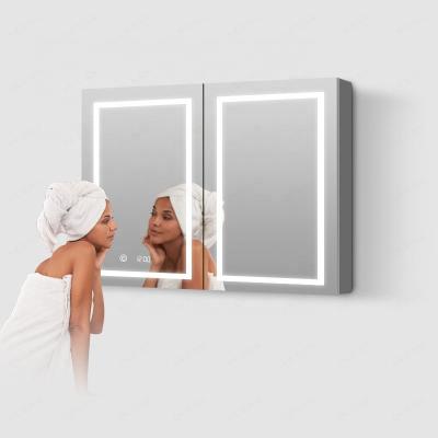 China Modern Wall Mounted Acrylic Aluminum Bathroom Mirror Cabinet CE IP67 LED Bathroom Storage Cabinet for sale