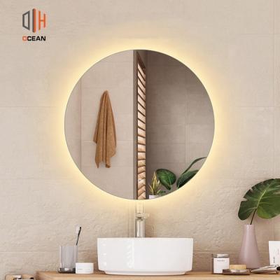 China Hotel Custom Light LED Backlit Large Modern Round Circle Shape Magnifying Glass Mirror With Clock for sale