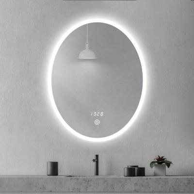 China Illuminated Frameless Hotel Illuminated Mirror Backlit Oval Shower Frosted Bathroom Mirror Anti Fog for sale