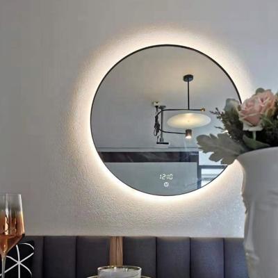 China Foshan Factory Europe Home Decor Housing Round View LED Light Metal Bathroom Mirror for sale