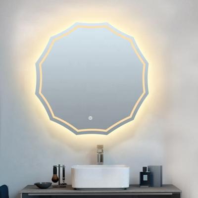 China 2019 Multifunctional Minimalist Polygon Touch Barber Shop LED Illuminated Wall Mirror For Bathroom for sale