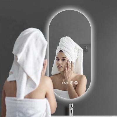 China TUV luminous saa led racetrack shape hotel bathroom led mirror custom made bathroom led light mirror for sale