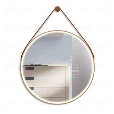 China Touchable Android Bathroom Smart Waterproof Lighted Mirror With Time Temperature Clock for sale