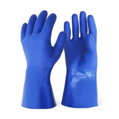 China Machinery Water Proof PVC Sandy Coated Chemical Resistant Work Long Sleeve Gloves for sale