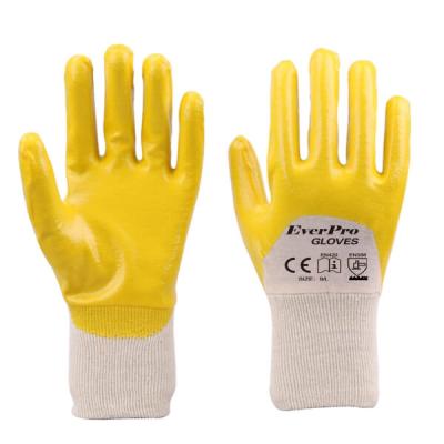 China Oil Industry Anti Oil Nitrile Yellow Half Coated Gloves For Car Repair for sale