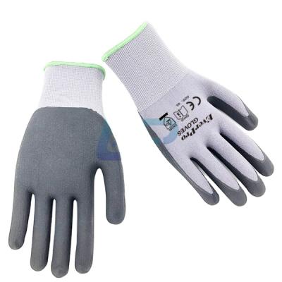 China Breathable Commercial Nylon Spandex 15G Nitrile Foam Gloves Superthin With Topflex Gray Black for sale