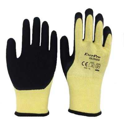 China Long Grip 10 Gauge 5 Yarn Striped Latex Sandy Coated Glove Super Breathable Cotton Lively With Coated Thumb for sale