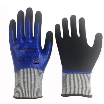 China OEM Welcome Level 5 HPPE Anti Cut Liner Nitrile Full Coated + Sandy Palm Coated Cut Resistant Gloves for sale