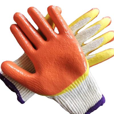 China Construction 10 Gauge Orange Yellow Double Color Latex Coated Safety Gloves for sale