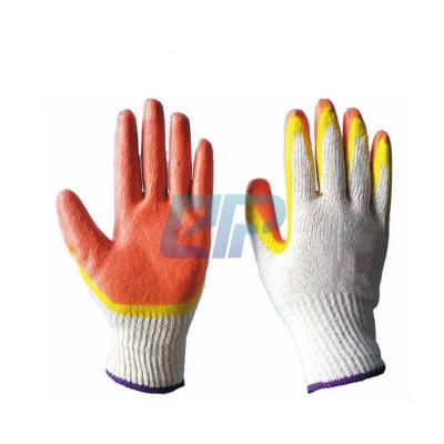 China Construction Anti Slip Orange Yellow Double Latex Coated Work Gloves For Peru Chile Market for sale