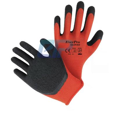 China Construction 13G Polyester Black Red Latex Coated Working Gloves For Construction for sale