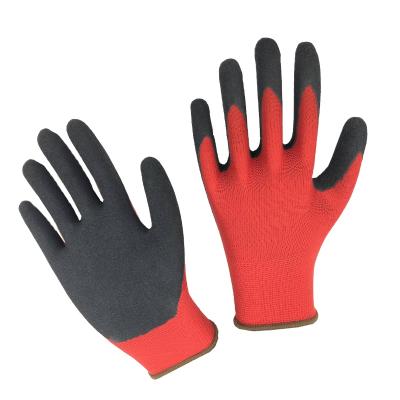 China Latex Sandy Coated Work Gloves of cheap polyester coating 13 measures with EN388 2121 for sale