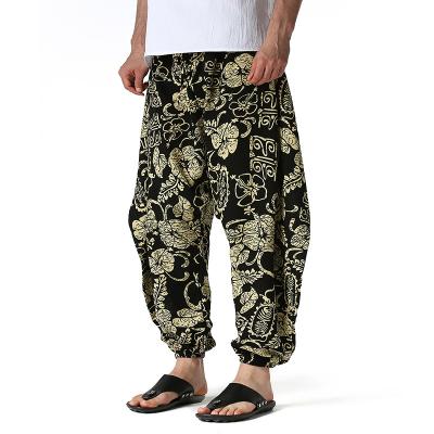 China Anti-wrinkle Chinese style men's wide-leg beach pants summer pants youth loose large size cropped feet harem bloomers small pants for sale