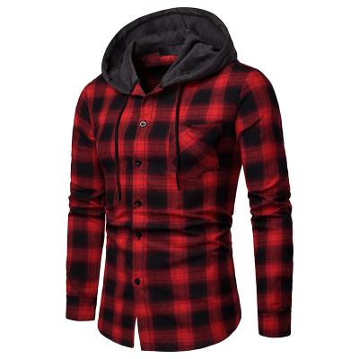 China New Spring European Code Men's Hooded Long Sleeve Shirt Casual Men's Plaid Jacket QUICK DRY for sale