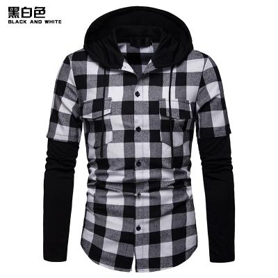 China New Large Series Men's Plaid Breathable Pocket Korean Casual Hooded Plaid Shirt for sale