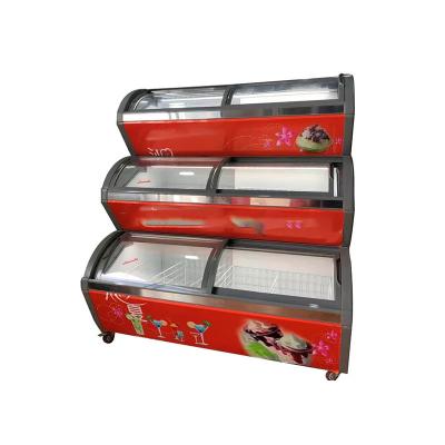 China Freezer Chest Ice Cream Single / Double-temperature Refrigerators Curved Glass Door Display Showcase zu verkaufen