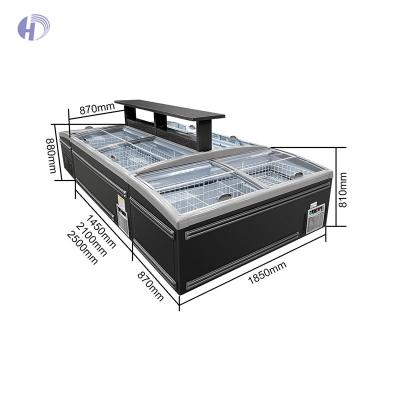 China Single / Double-temperature Glass Island Door Freezer For Meat / Seafood / Chicken Door Commercial Glass Island Freezer for sale