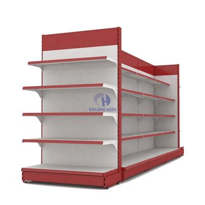 China Double Sided Supermarket Shelves Custom 4 Layers Supermarket Shelves Retail Store Display Rack For Rack Factory for sale