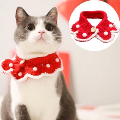 China Pet Stocked Knit Lovely Handmade Cute Cat Dog Christmas Adjustable Scarf Collar Accessories for sale