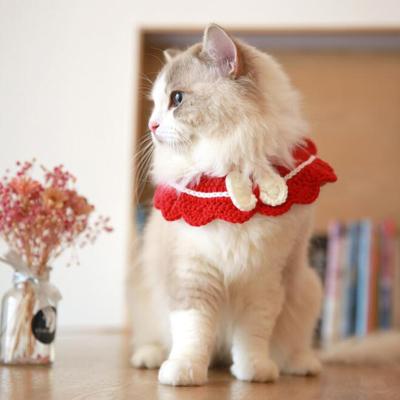 China Wholesale Cute Little Flower Stocked Hand Knitted Soft Cat Dog Bib Cartoon Bowknot Pet Collar Accessories Cat Collar Bow Tie Necklace for sale