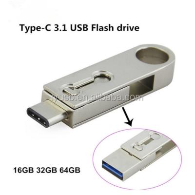 China Waterproof Smart Type C 3.1 Dual USB 3.1 USB 3.0 OTG USB 3.0 Dual USB Stick Drive 32GB 16GB Pen Drive 64GB Phone USB Stick Metal Plug for sale