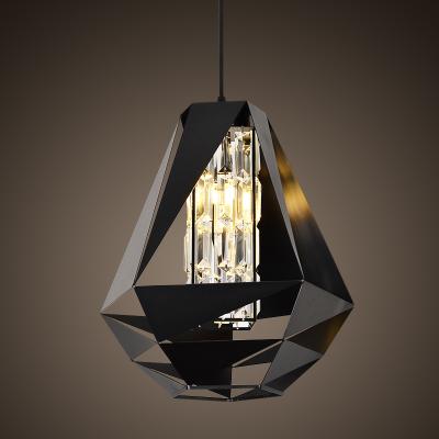 China Residential Vintage Style G4 Cone Shape Retro High Quality Black Tinplate Crystal Pendant Light for sale