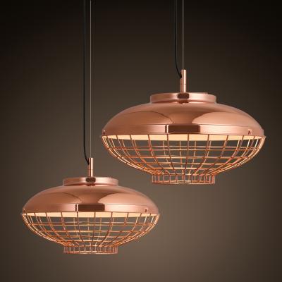 China Simple Residential Vintage Style E27 White Silver Rose Gold Iron Net Cylinder Cage Pendant Light for sale