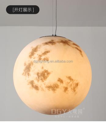 China Residential Industrial Large Moon Shape Glass Resin Globe Decorative Metal Hanging Pendant Lamp for sale