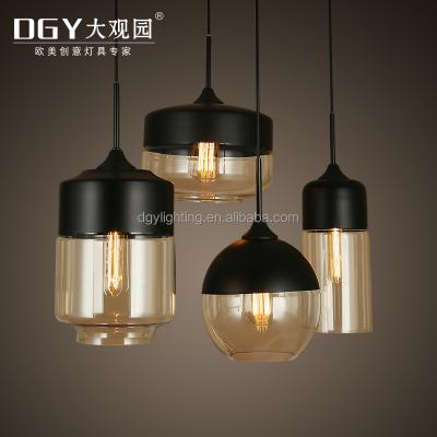 China Geometry Clear Glass Bottle Residential Transparent Creative Iron Hanging Pendant Lamp For Bar Cafe for sale