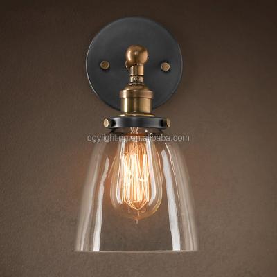 China Vintage Bar Club Gold Indoor Plug Funnel Shape Clear Glass Inverted Cordless Vintage Retro Led Wall Lamp for sale