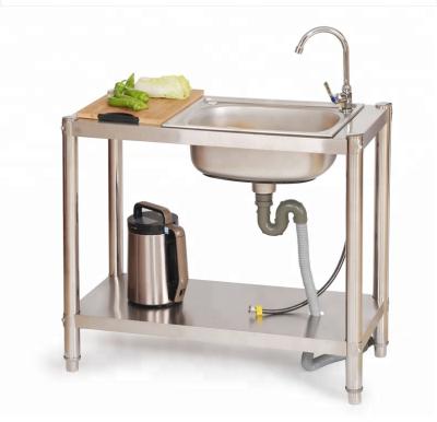 China Without Faucet Kitchen Thickened Flat Sink Rack Table Stainless Steel Sink With Shelf for sale