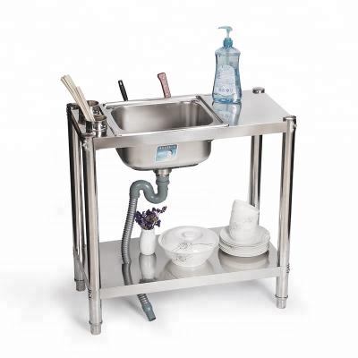 China Without Faucet Kitchen Sink Stainless Steel Single-slot Sink With Floor Stand Chopsticks Cage Knife Holder for sale