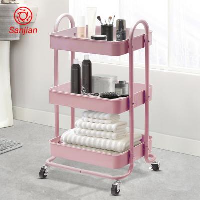 China Storage 3 Tier Metal Utility Utility Cart Storage Organizer Shelves Storage Utility Cart Hand Rolling Cart for sale