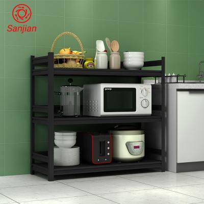 China Sustainable Sanjian Customized 3 Layers Steel Home Kitchen Storage Iron Metal Light Duty Shelf Rack Black for sale