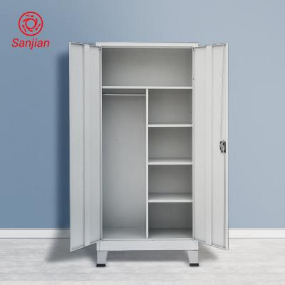 China Modern Wardrobe New Design Iron Furniture Dampproof With Leg 2 Swing Door Metal Clothes Storage Standing Steel Wardrobe for sale