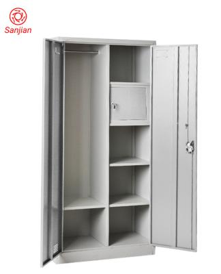 China Sanjian KD Home Customized Bedroom Clothes Storage 2 Swing Door Almarah Cabinet Metal Wardrobe Gray Steel Locker for sale