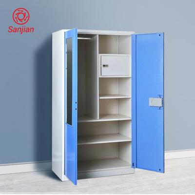 China Storage Sanjian Customize Modern Steel Metal Swing Doors 2 Locker Bedroom Clothes Storage Alma Wardrobe With Mirror for sale