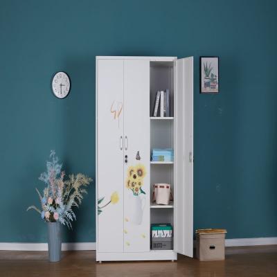 China Factory Sale Storage Customized Picture Clothes Storage Cabinet 3 Swing Door Metal Transfer Printing Steel Wardrobe Picture Printing for sale