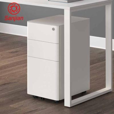 China Sanjian Modern Round 3 Corner Drawer Office File Storage Cabinet Metal Pedestal Steel Filing Cabinet for sale